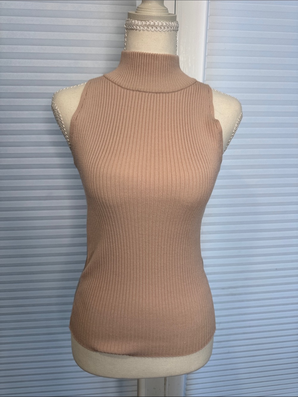 Heartloom Ribbed Mock Neck Tank Top - Beige MK1315